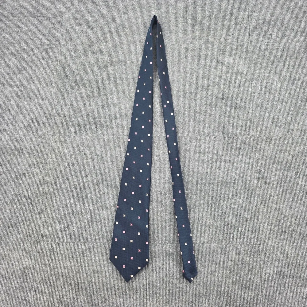 Hugo Boss Navy Blue Pink Floral Silk Tie Hand Made Italy Classic Necktie